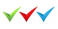 A set of check mark. Green, red and blue 3d check marks. Royalty Free Stock Photo